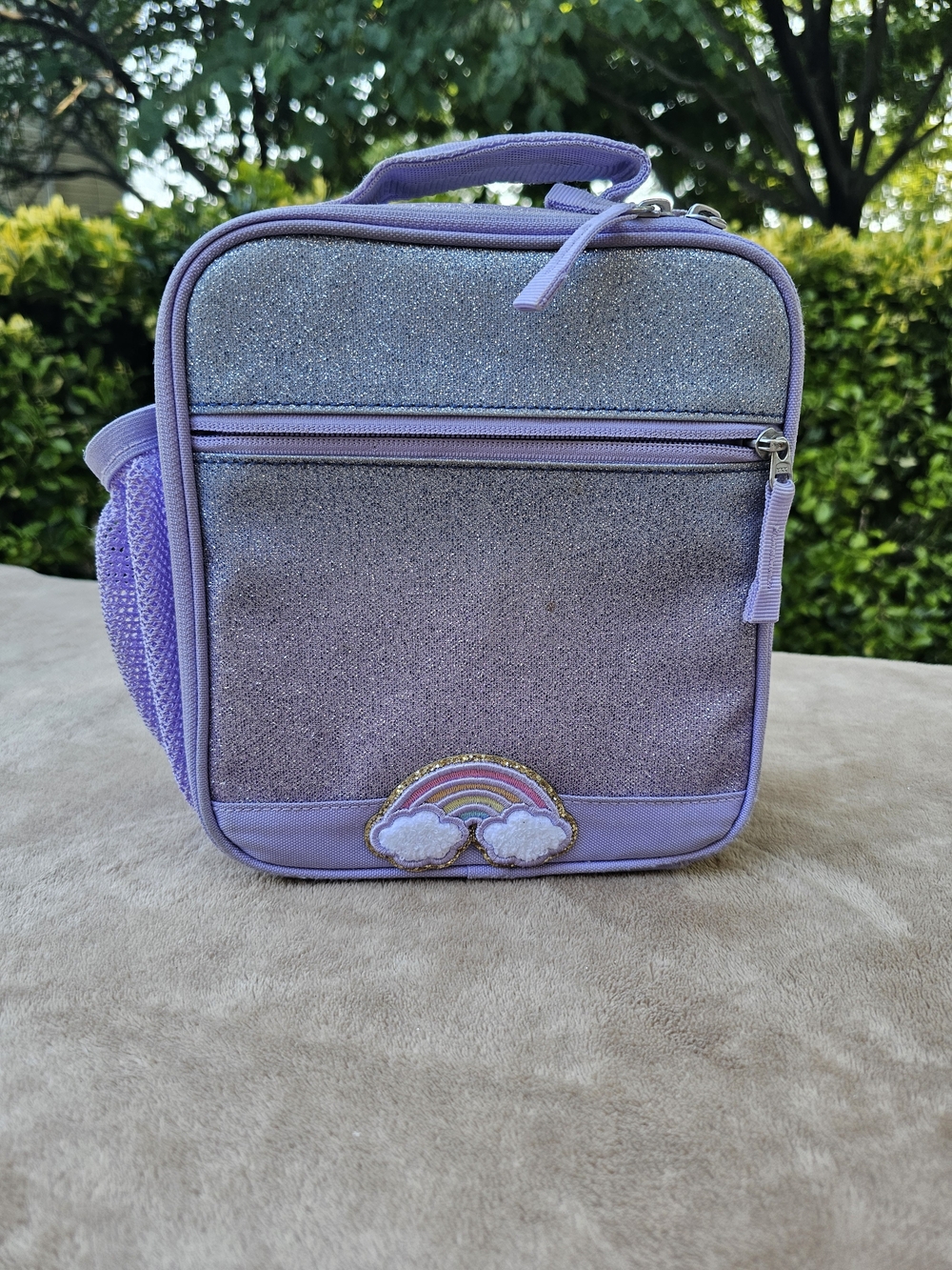 Pottery Barn Kids Lilac Glitter Kids Lunchbox with Rainbow Patch